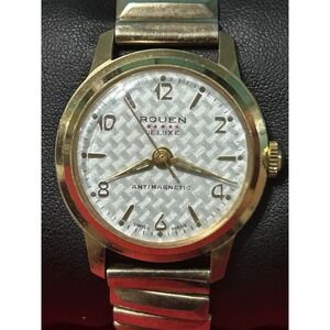 Vintage 40's Rouen Deluxe Men's Wrist Watch Swiss Mechanical Wind Up Working